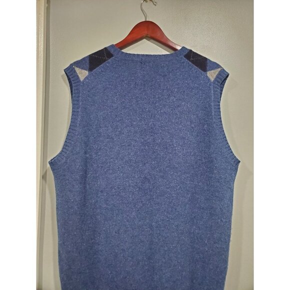J Crew Vest Sweater Mens Large Blue Check Lambswool V Neck Classic Knit Pullover - Picture 11 of 11